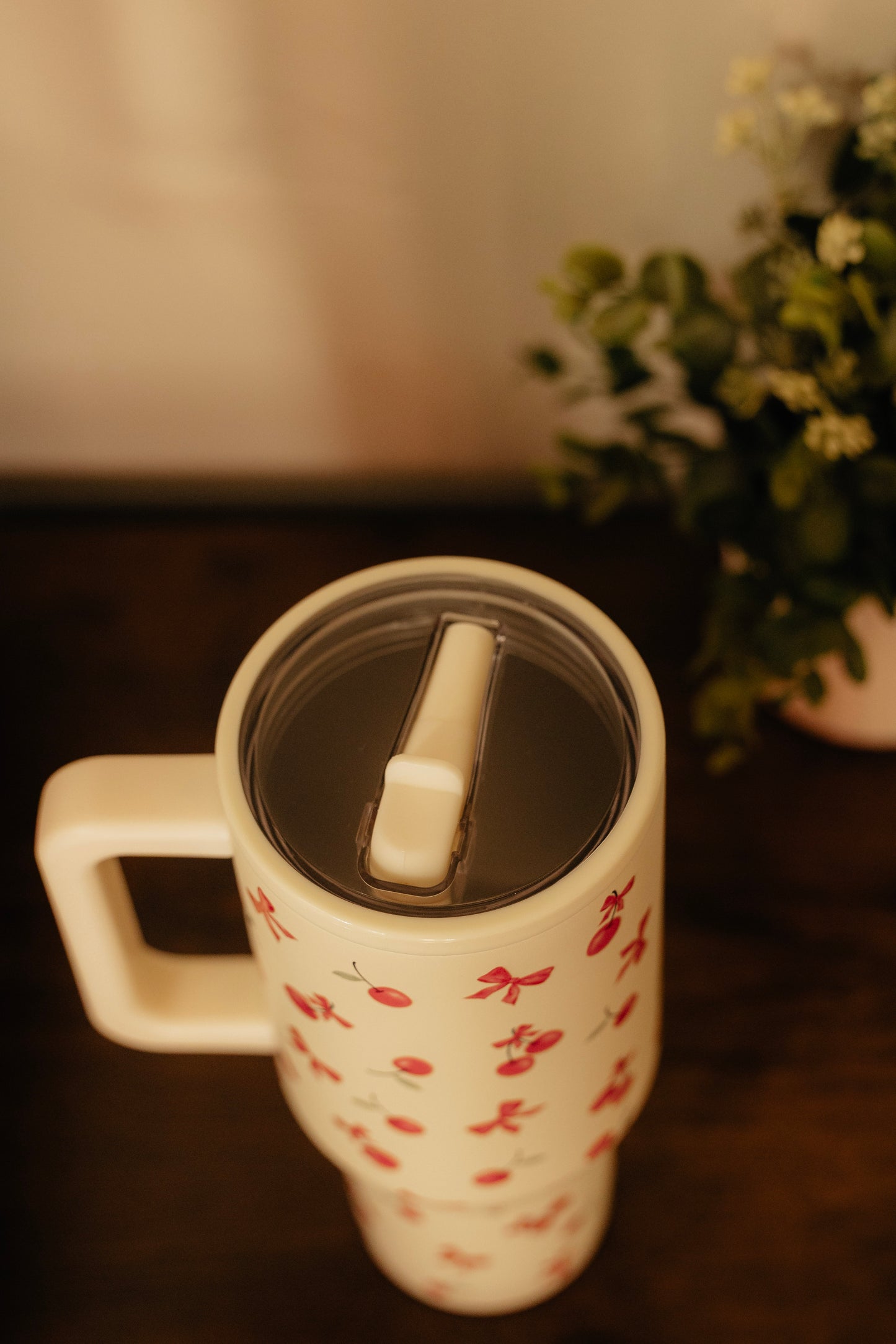 CHERRY 40 OZ SPILL FREE STAINLESS STEEL TUMBLER