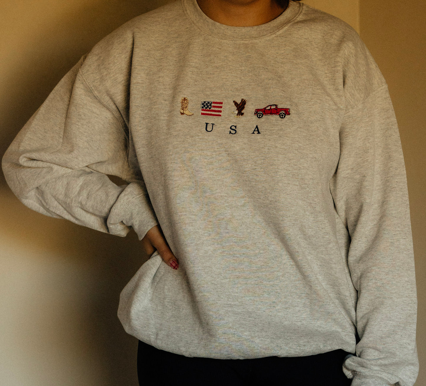 USA EMBROIDERED SWEATSHIRT/CREWNECK