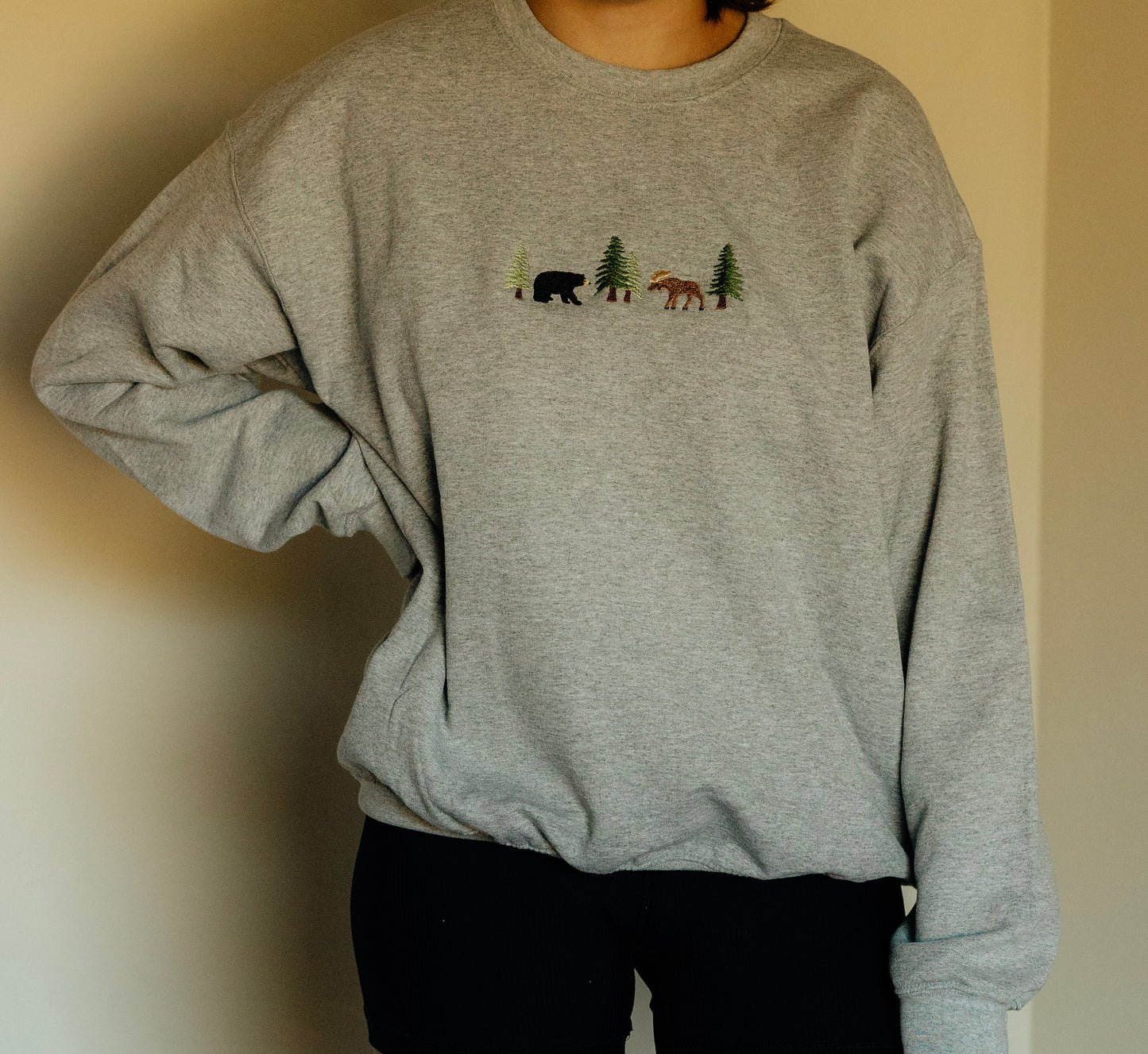 BEAR AND MOOSE EMBROIDERED SWEATSHIRT/CREWNECK