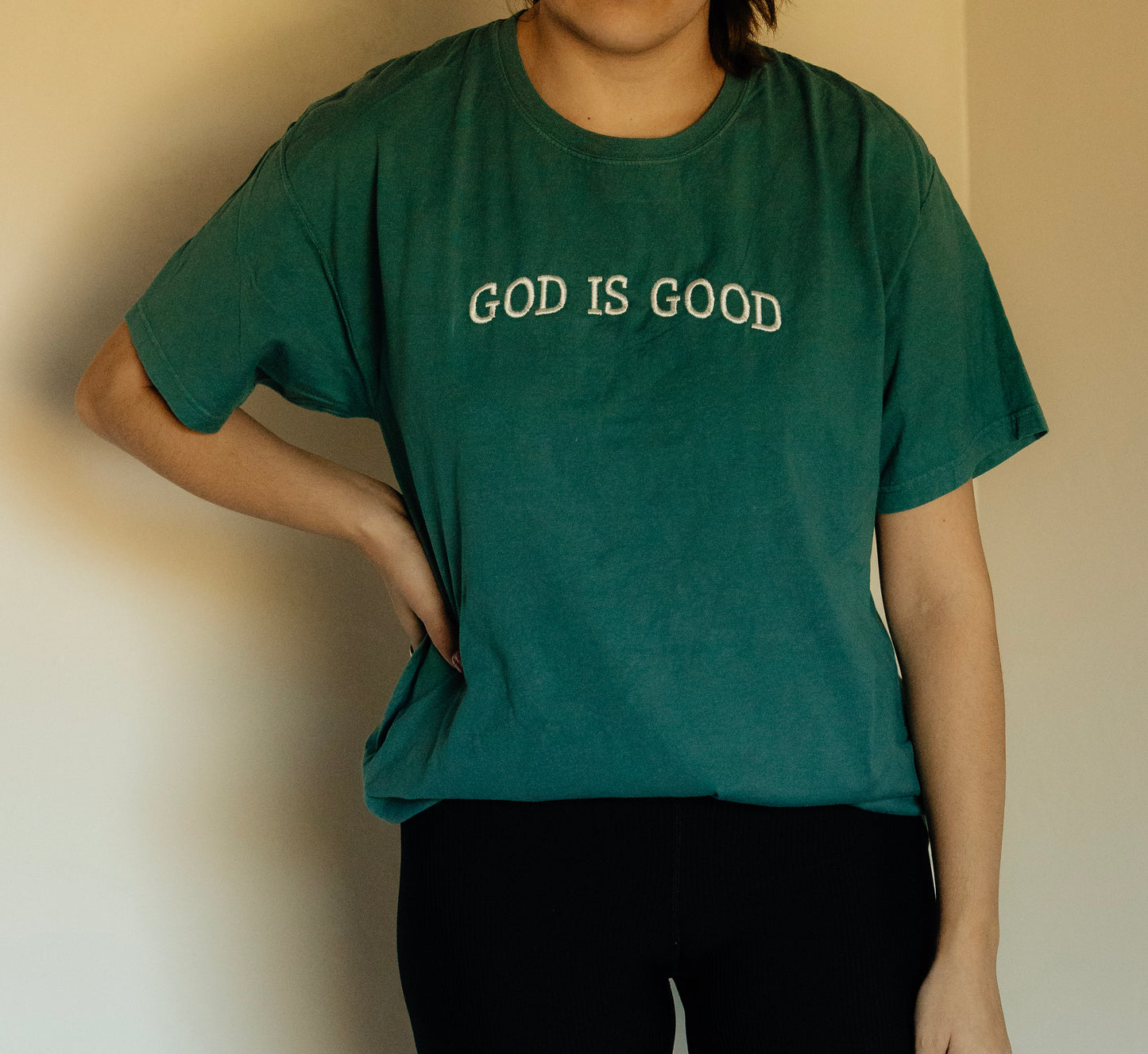 GOD IS GOOD EMBROIDERED T-SHIRT