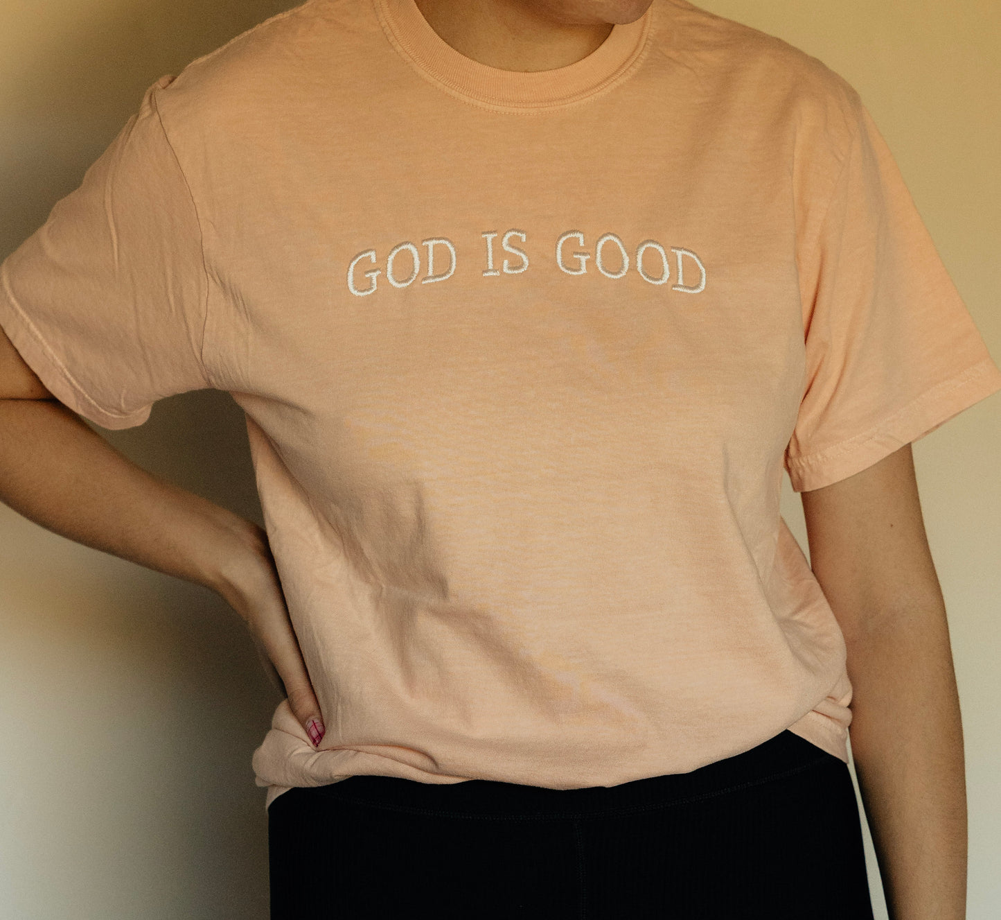GOD IS GOOD EMBROIDERED T-SHIRT
