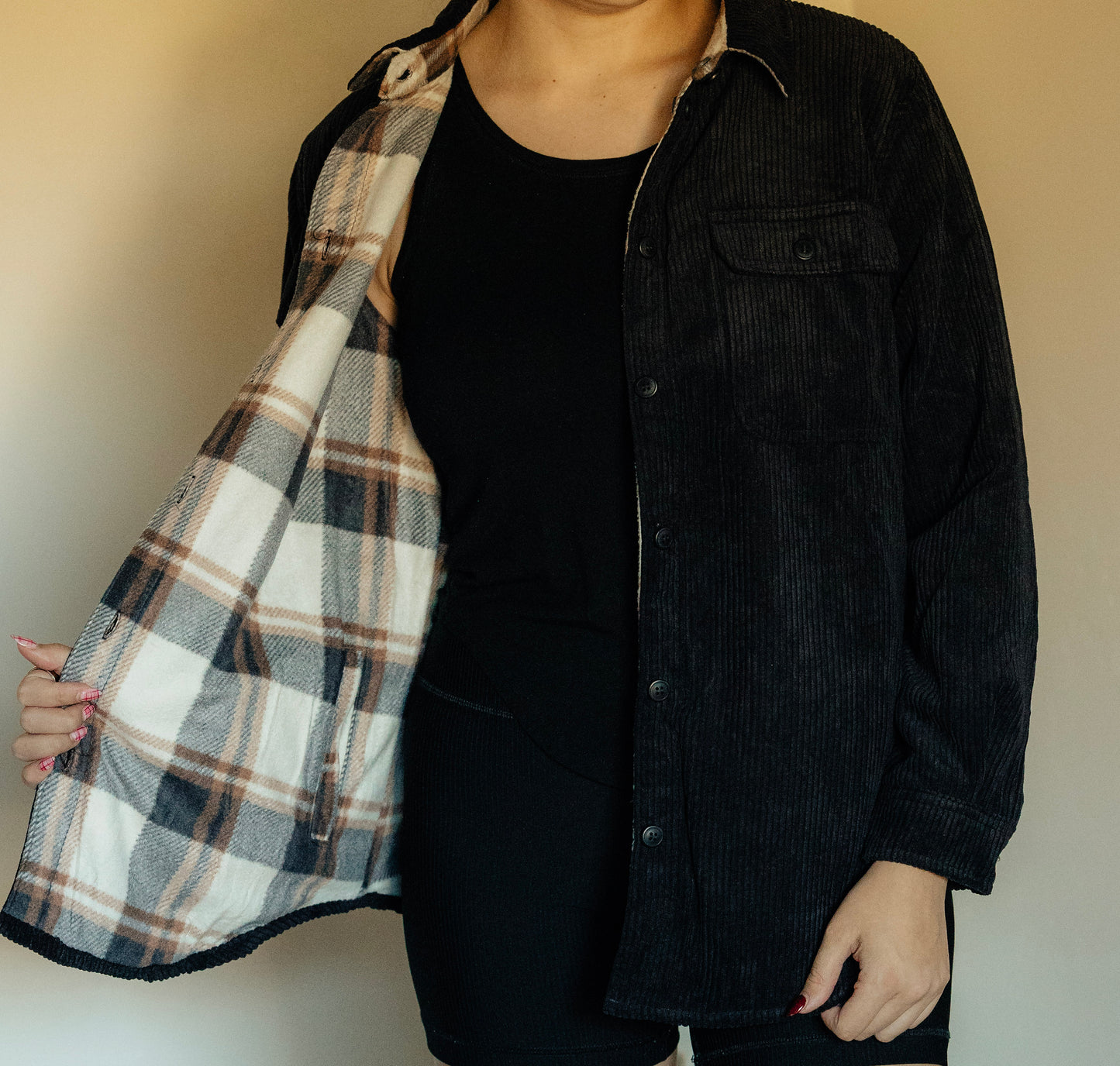 PLAID LINED CORDUROY FLANNEL SHACKET REVERSIBLE