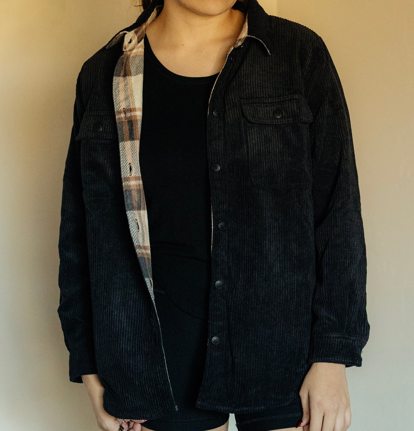 PLAID LINED CORDUROY FLANNEL SHACKET REVERSIBLE