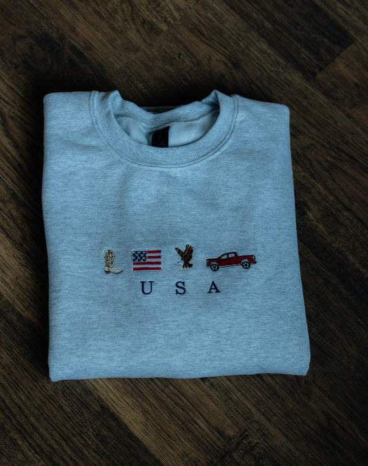 USA EMBROIDERED SWEATSHIRT/CREWNECK
