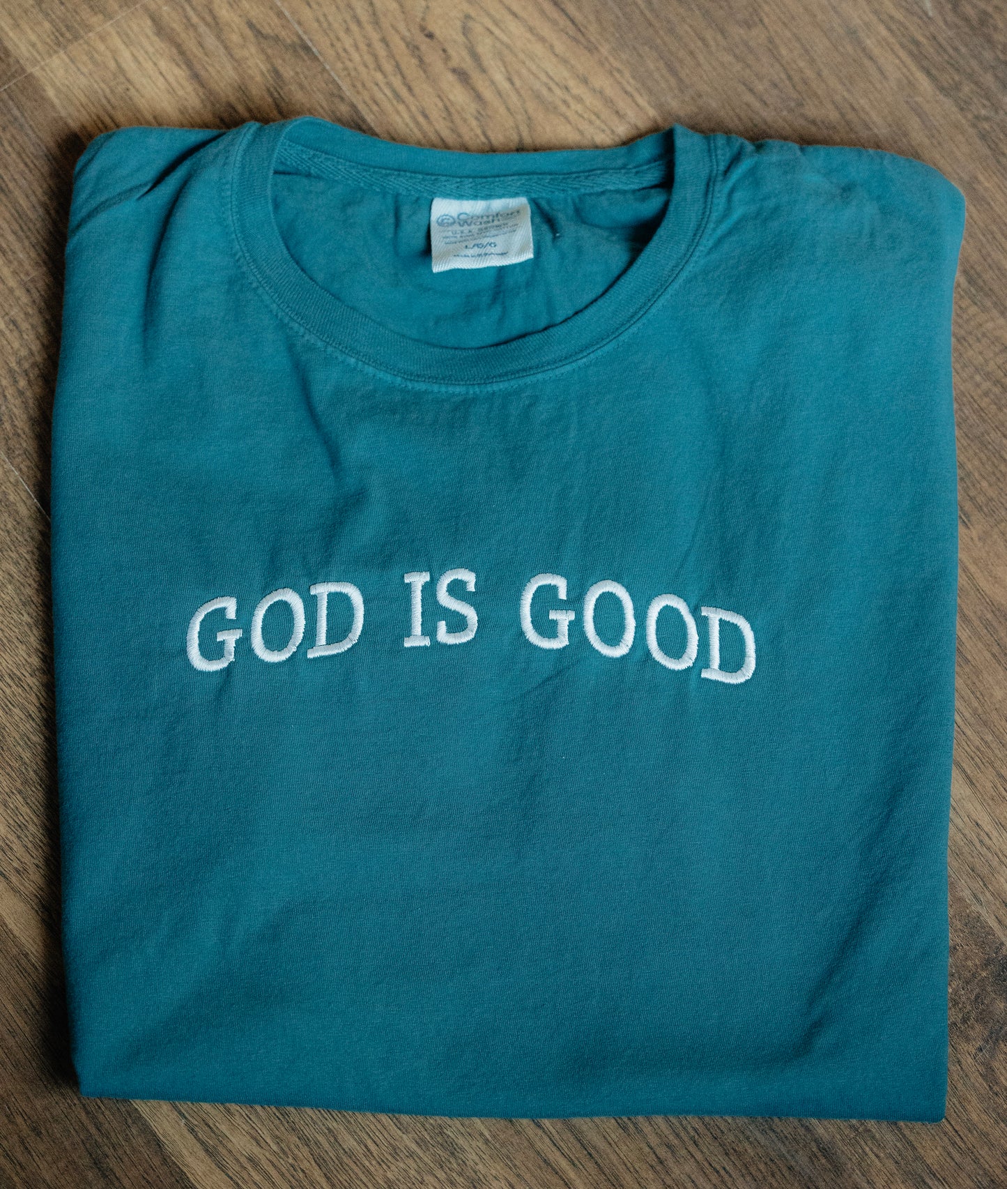 GOD IS GOOD EMBROIDERED T-SHIRT