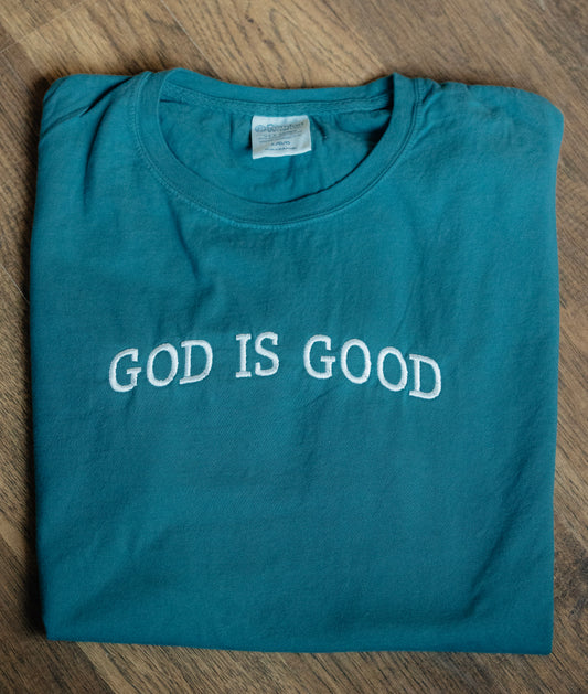 GOD IS GOOD EMBROIDERED T-SHIRT