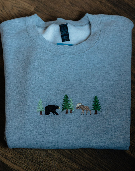 BEAR AND MOOSE EMBROIDERED SWEATSHIRT/CREWNECK