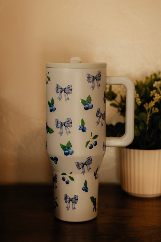 BLUEBERRY BLISS 40 OZ SPILL FREE STAINLESS STEEL TUMBLER