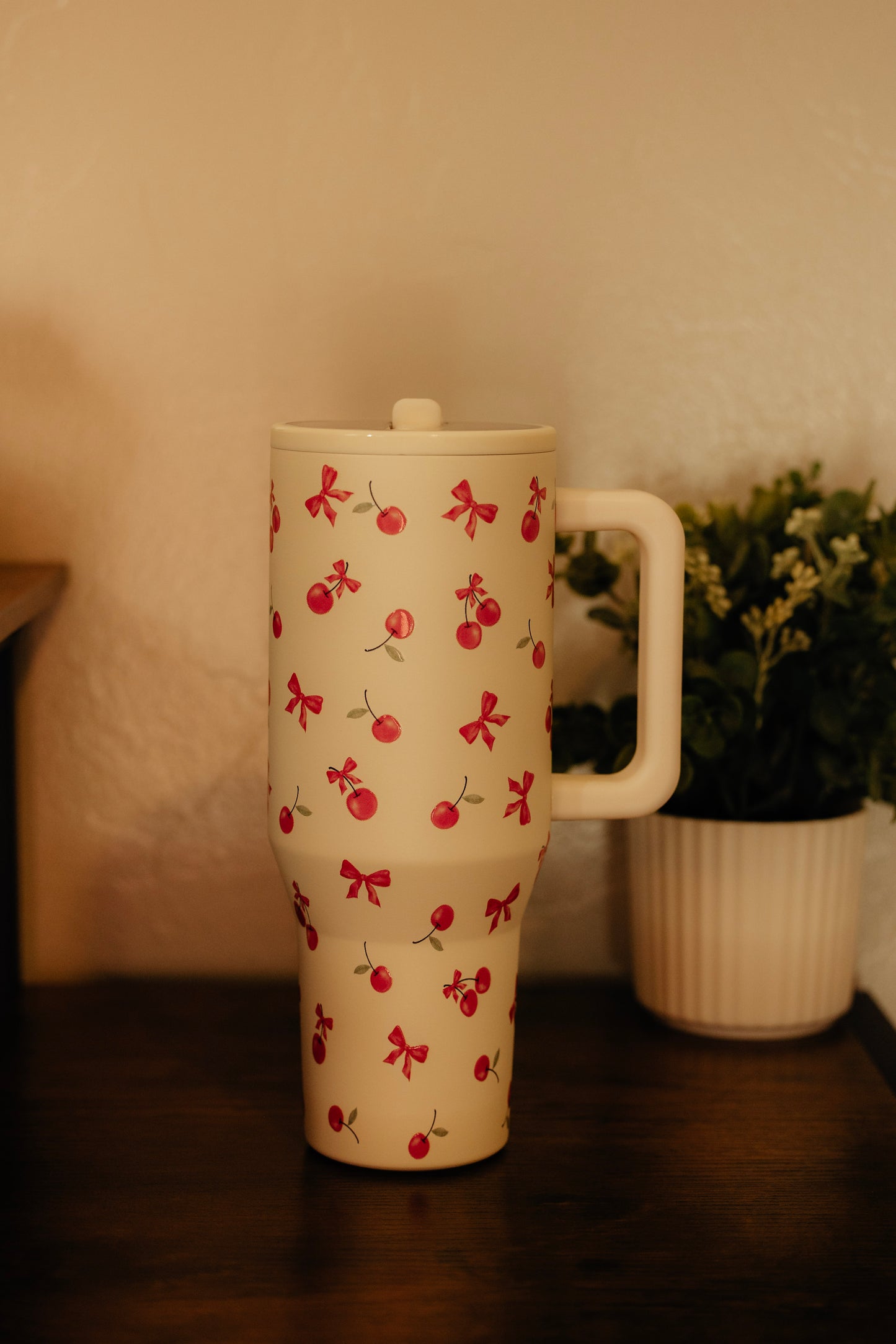 CHERRY 40 OZ SPILL FREE STAINLESS STEEL TUMBLER